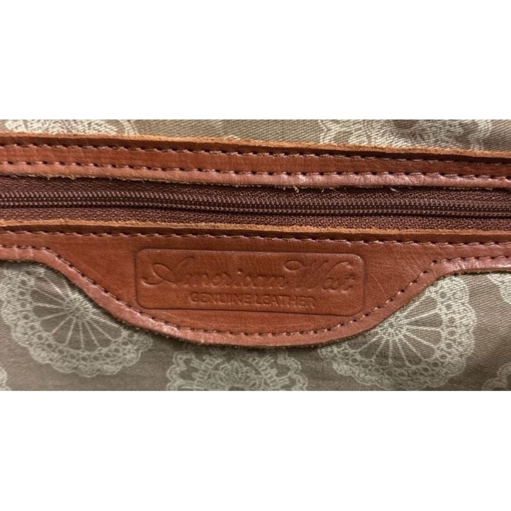 American West Hand Tooled Leather Shoulder Bag with Green Inlay and Silver Studs - Picture 2 of 4
